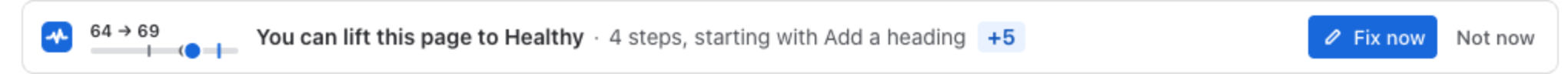 The invitation above Remote access (VPN) guide, seen by its owner: 64 → 69, You can lift this page to Healthy, 4 steps, starting with Add a heading +5, with Fix now and Not now